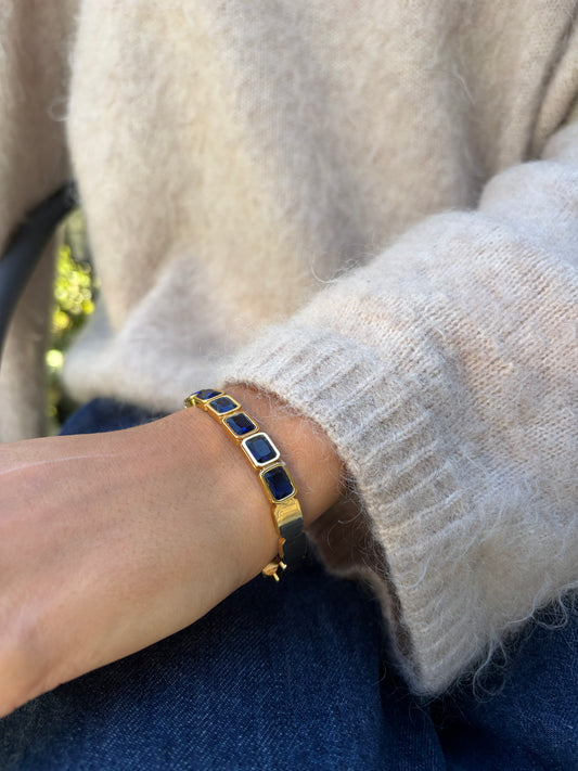 ADELE CPH DENMARK - Firkantet blå zirkon armbånd. Vandfast
