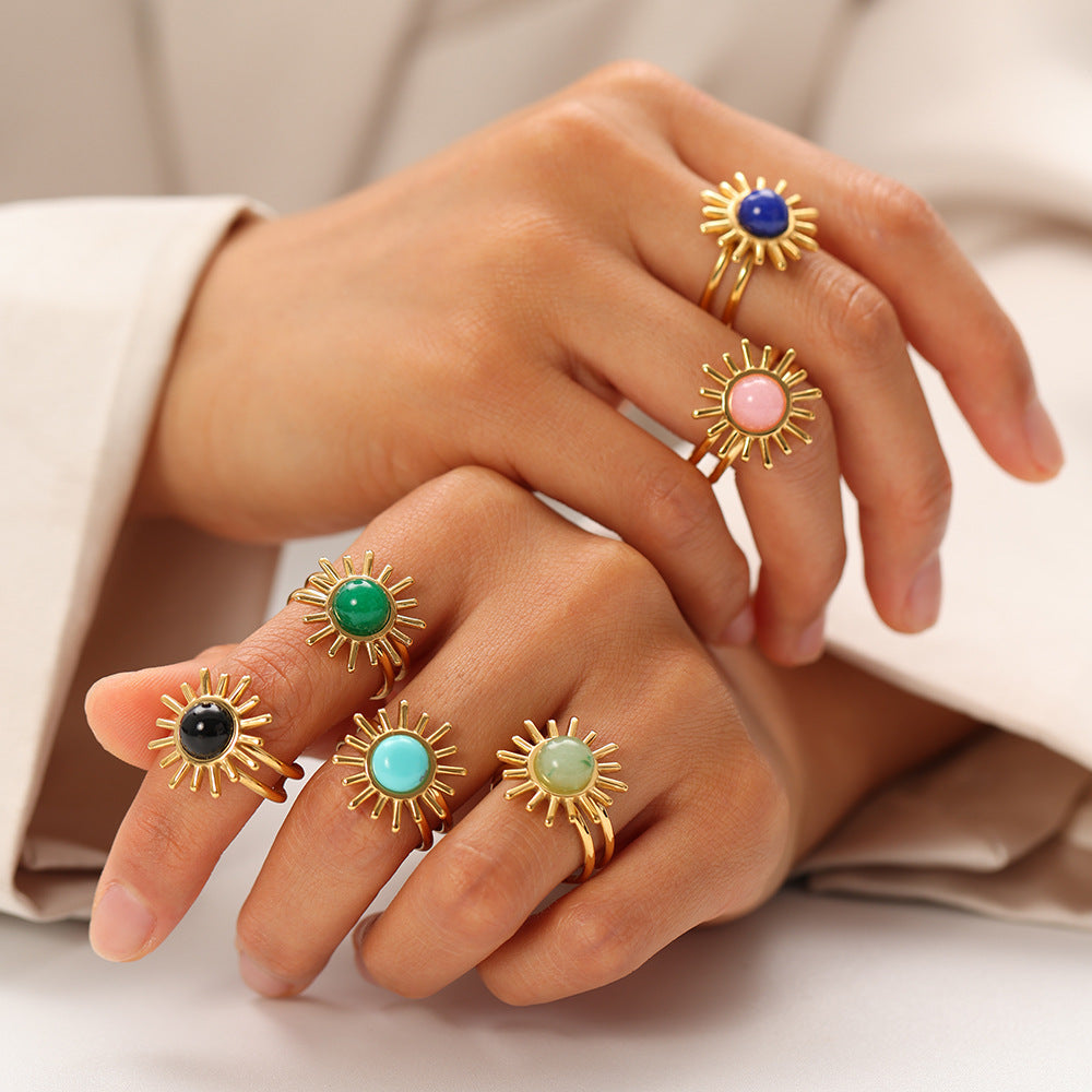 ADELE CPH DENMARK - Blomster ringe med grøn Jade vintagelook.