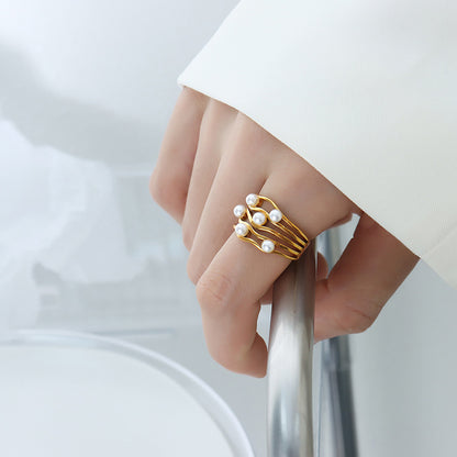 ADELE CPH DENMARK - Flerlags Bølget Perle guld ring