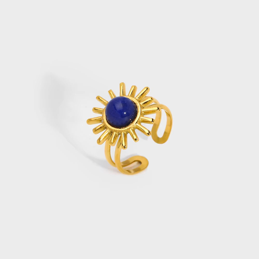 ADELE CPH DENMARK - Blomster ringe med blå lapis lazuli sten vintagelook.