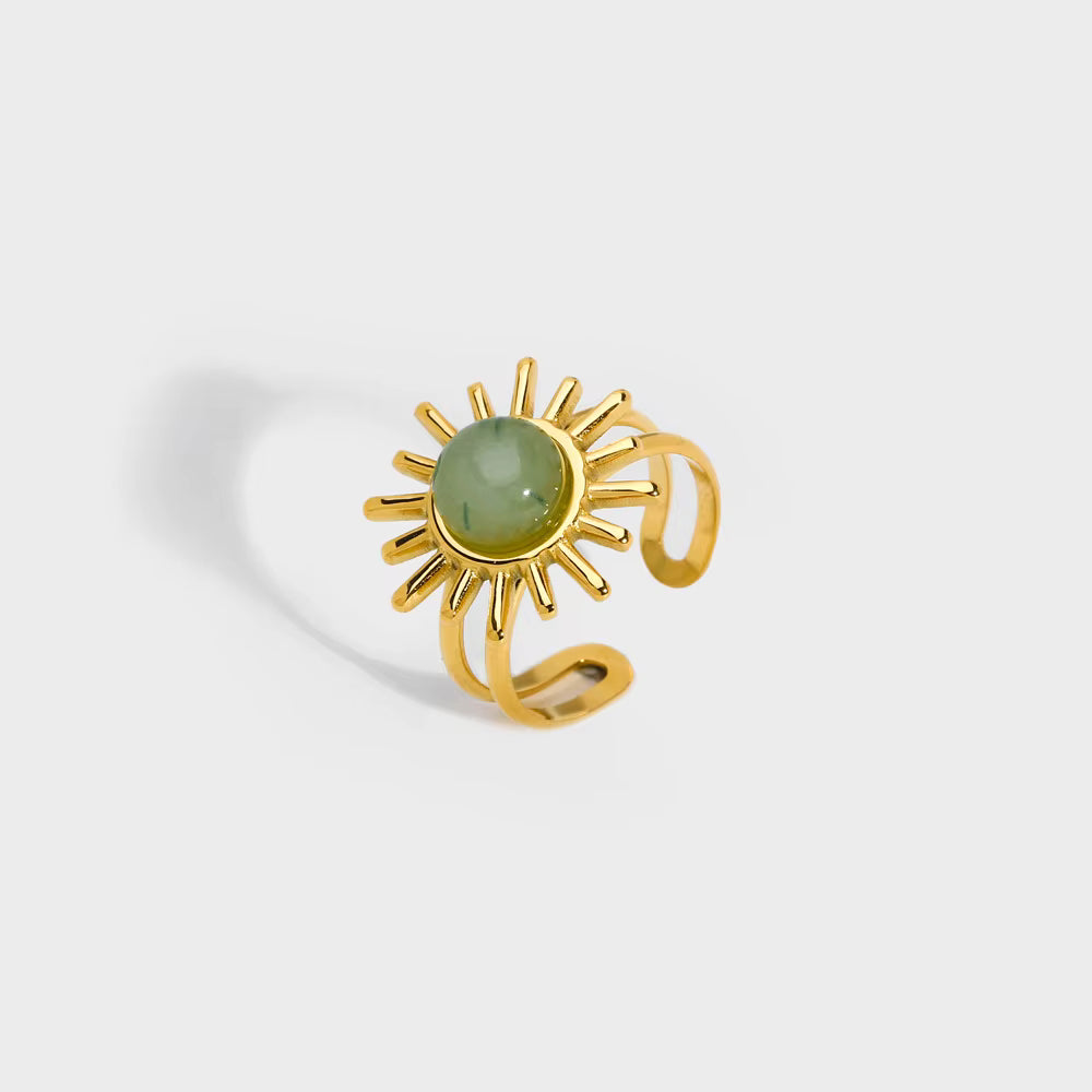 ADELE CPH DENMARK - Blomster ringe med grøn Jade vintagelook.
