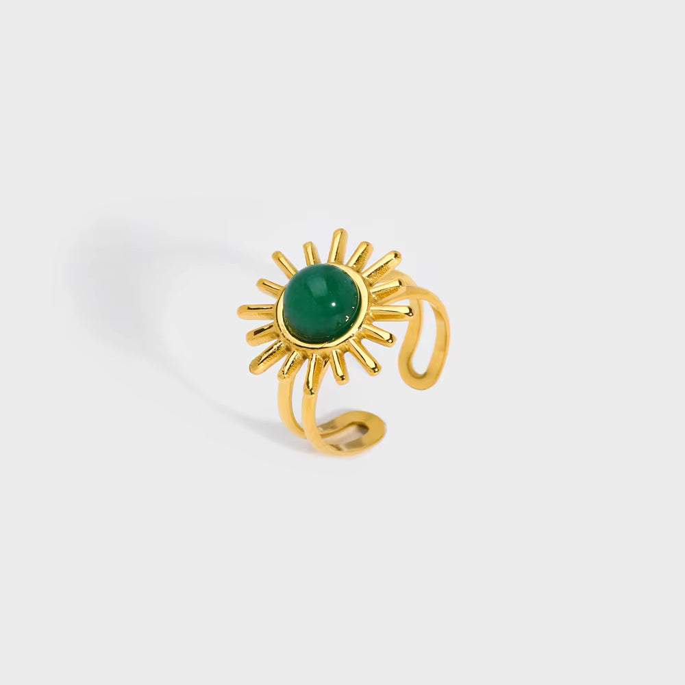 ADELE CPH DENMARK - Blomster ringe med grøn Aventurin vintagelook.