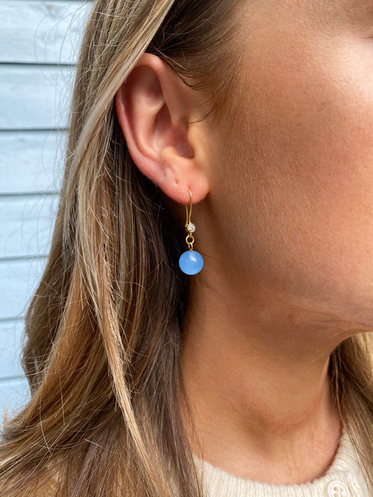 Pr. sæt øreringe med zirkon og lysblå jade