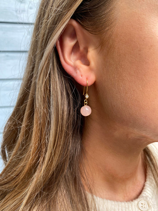 Pr. sæt øreringe med zirkon og rosa jade