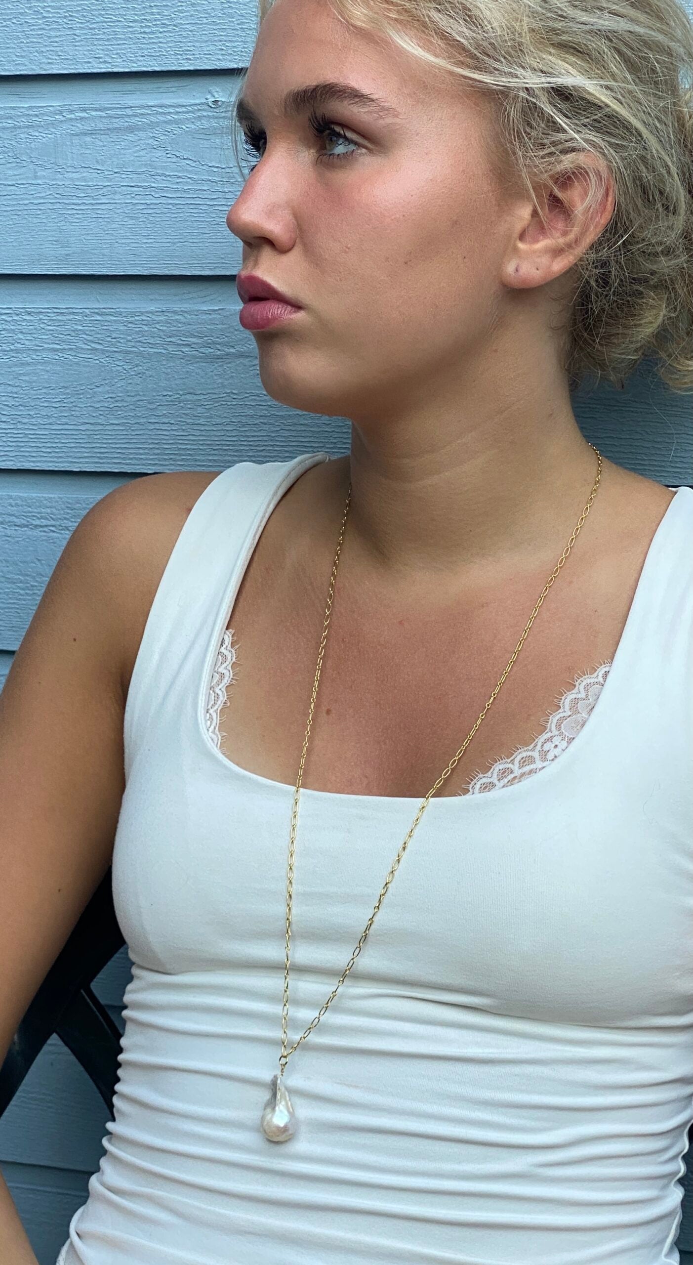 #342 Halskæde med en ferskvsandsperle