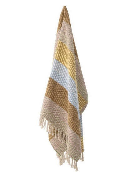 Plaid, Lyseblå, beige, brun og gul. Genanvendt Bomuld