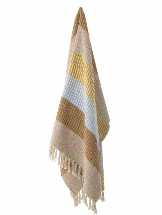 Plaid, Lyseblå, beige, brun og gul. Genanvendt Bomuld