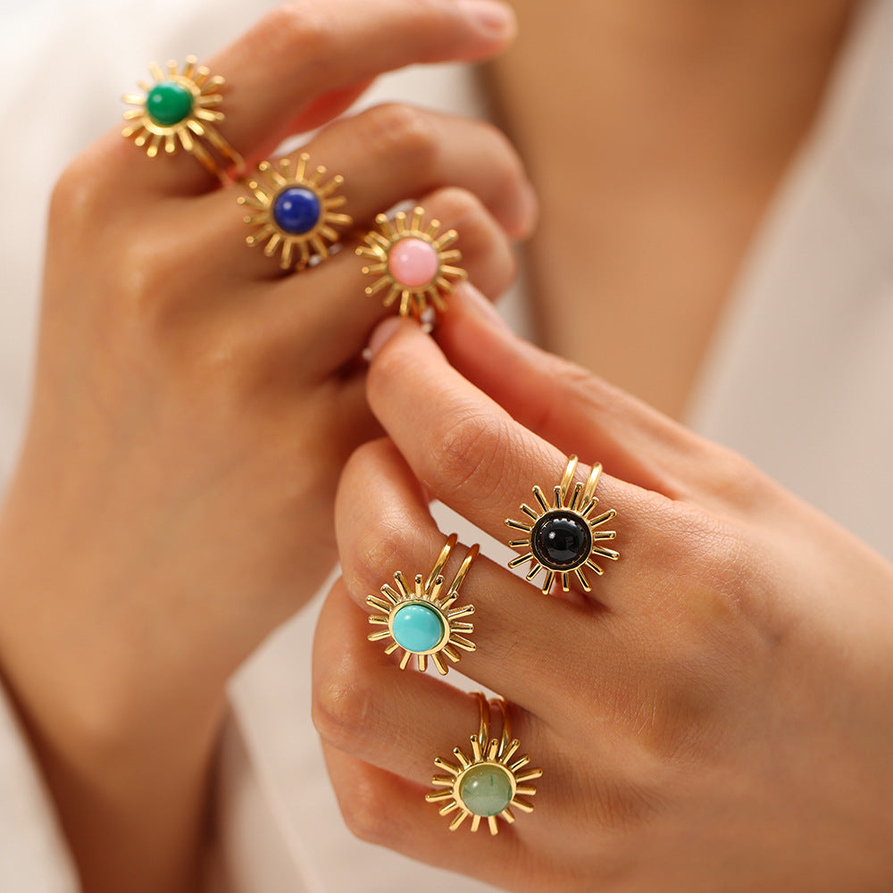 ADELE CPH DENMARK - Blomster ringe med Turkis sten vintagelook.