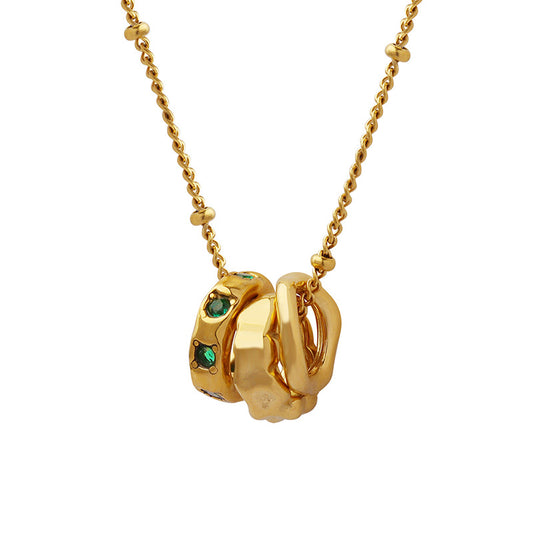 ADELE CPH DENMARK - Grøn farve zirkon tre ringe spænde halskæde. Vandfast